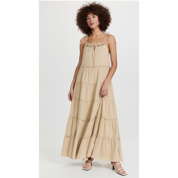 Charlie Holiday Anthropologie Senorita Maxi Dress Tiered Tie-Back - Picture 1 of 7